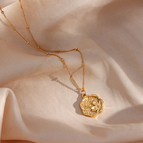 Retro Flower Stainless Steel  Plating Necklace