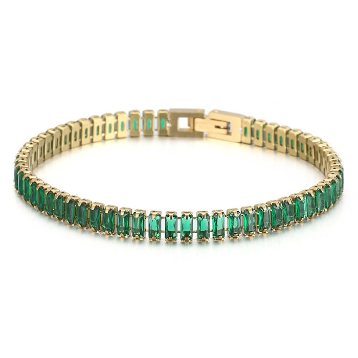 Elegante cor sólida titânio chapeamento de aço embutido pedras preciosas artificiais pulseiras banhadas a ouro 18K