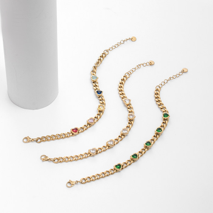 Bracelets plaqués or 18 carats avec incrustation de placage en acier inoxydable en forme de cœur de style streetwear simple