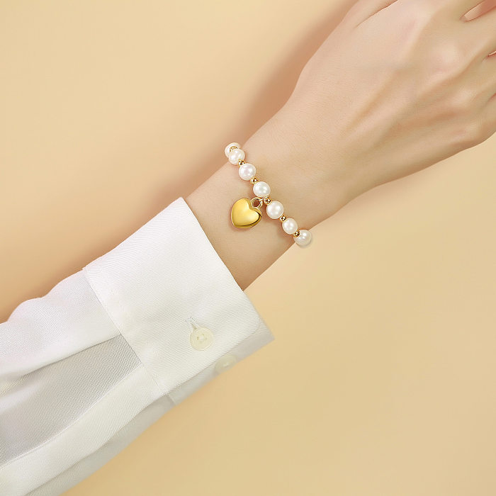 Modische Herzform-Armbänder aus Edelstahl mit Perlenbeschichtung, 1 Stück