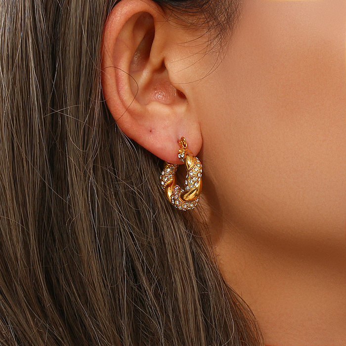 Retro-Ohrringe aus Edelstahl mit geometrischen Spiralstreifen und Inlay-Zirkon-Edelstahlohrringen