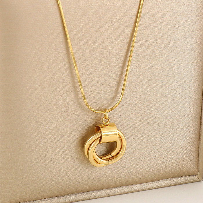 Collar con colgante chapado en oro de 18 quilates con revestimiento de acero inoxidable y círculo de estilo simple