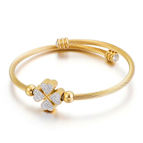Bracelet coréen Simple en acier inoxydable, trois couleurs, cœur, Zircon, bijoux, vente en gros