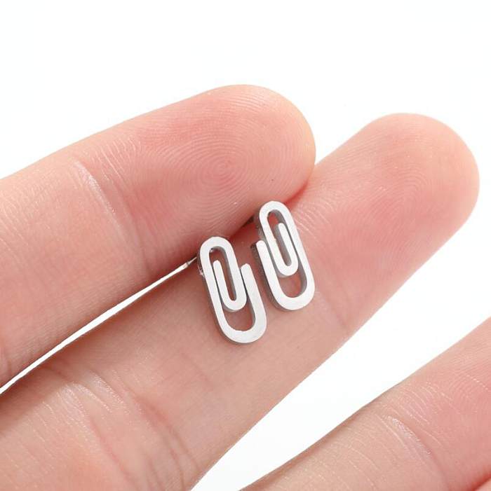 Fashion Paper Clip Stainless Steel  Plating Hollow Out Ear Studs 1 Pair