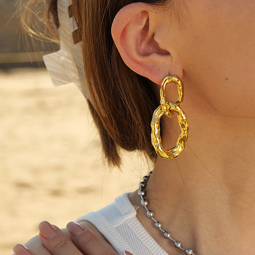 1 paire de boucles d'oreilles pendantes en acier inoxydable plaqué or 18 carats, Style IG rétro, chaîne plaquée
