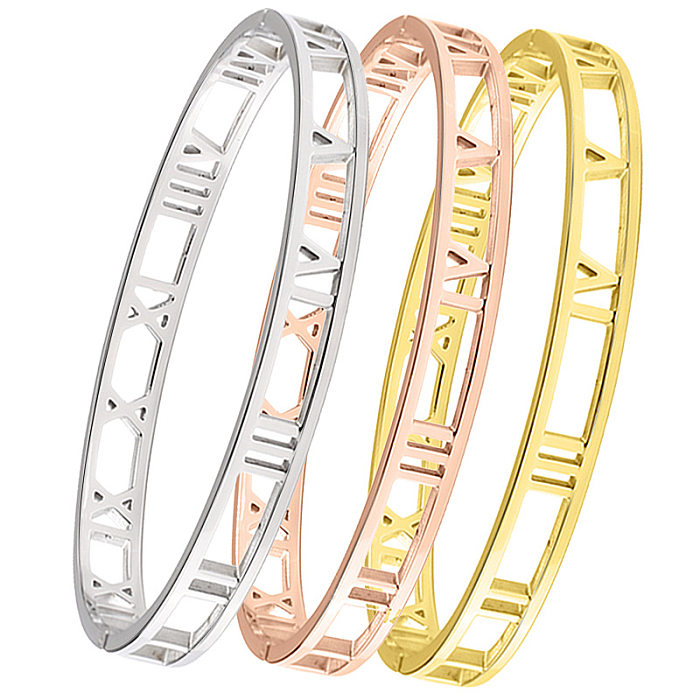 Wholesale 1 Piece Simple Style Letter Solid Color Titanium Steel 18K Gold Plated Bangle
