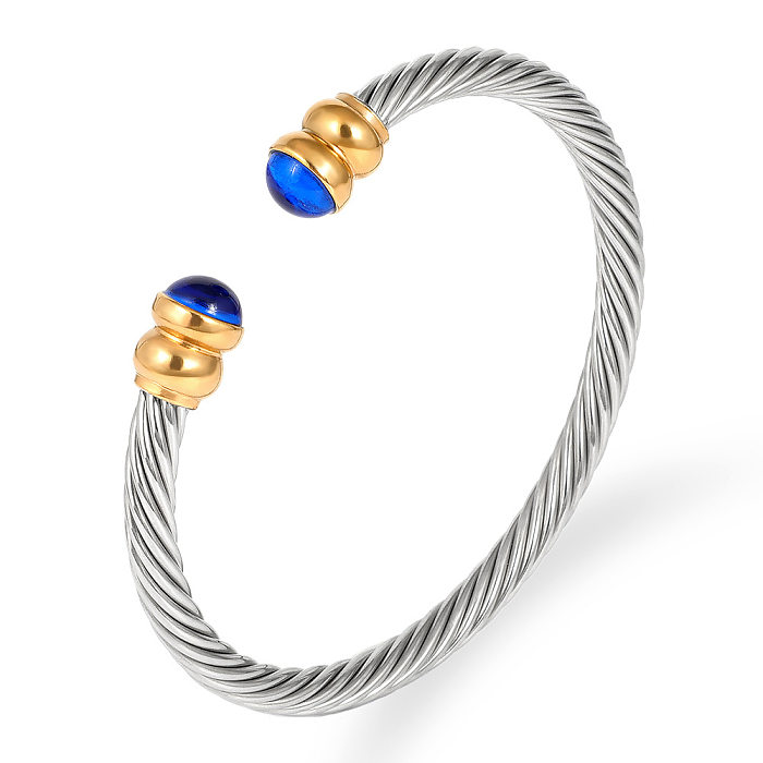 Simple Style Round Stainless Steel Rhinestones Bangle In Bulk