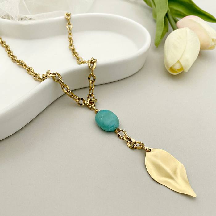 Vacation Leaf Stainless Steel  Plating Pendant Necklace 1 Piece