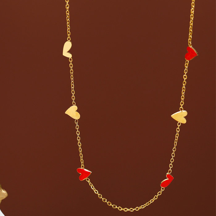 Fashion Heart Shape Stainless Steel Enamel Necklace 1 Piece