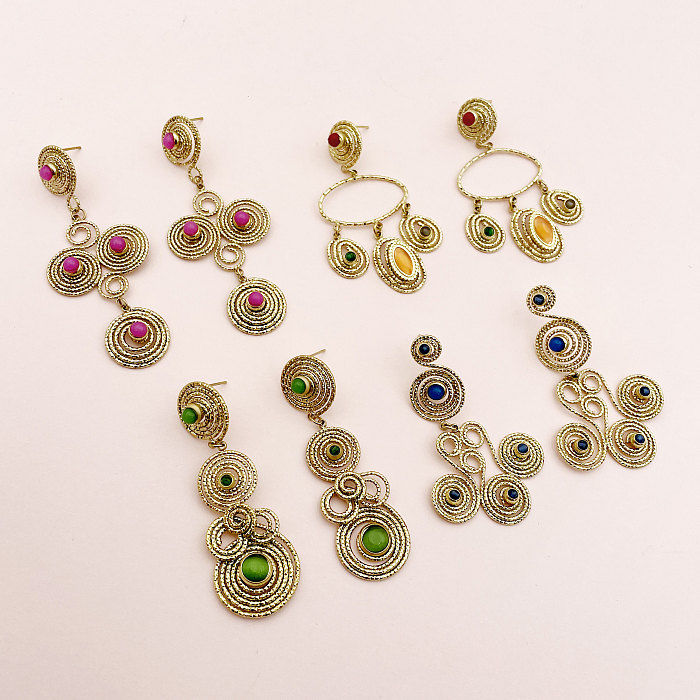 1 paire de boucles d'oreilles pendantes en acier inoxydable plaqué or, Style romain rétro, Patchwork irrégulier, placage d'émail