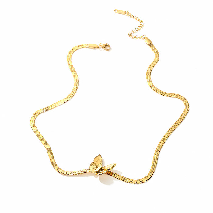 Collar chapado en oro de 18 quilates con revestimiento de acero inoxidable y mariposa elegante