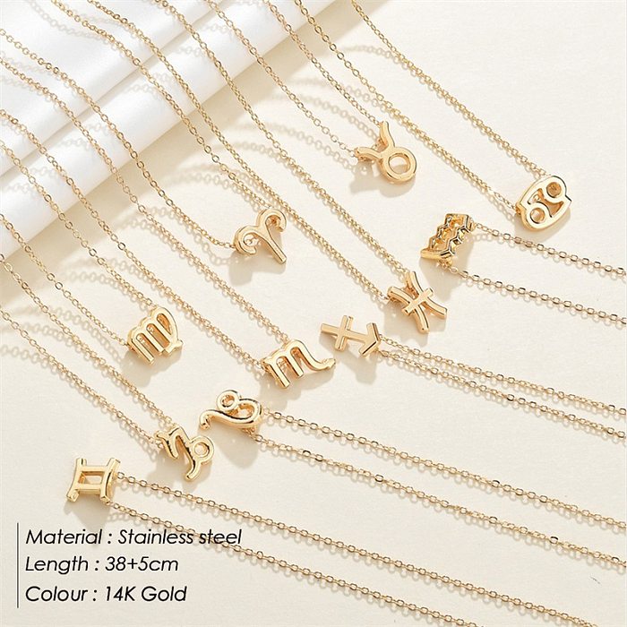 Fashion Zodiac Constellation Pendant Stainless Steel  Gold Plated Necklace