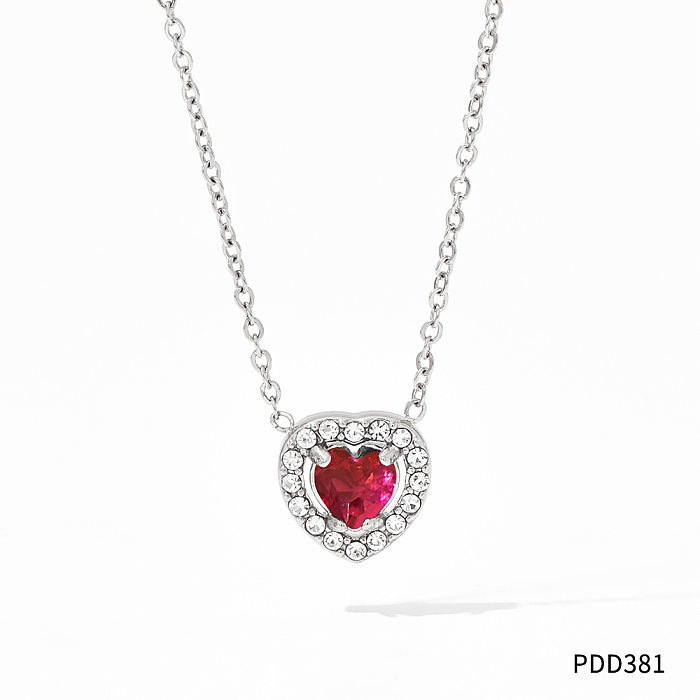 Simple Style Oval Heart Shape Rectangle Stainless Steel  Stainless Steel Plating Inlay Zircon Necklace 1 Piece
