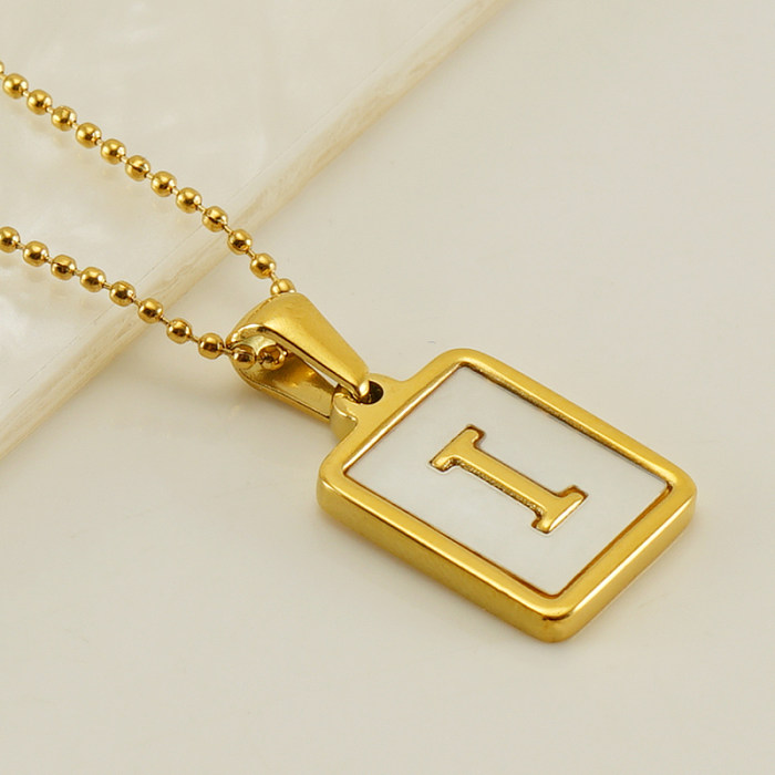 Casual French Style Letter Stainless Steel  Plating Inlay Shell 18K Gold Plated Pendant Necklace