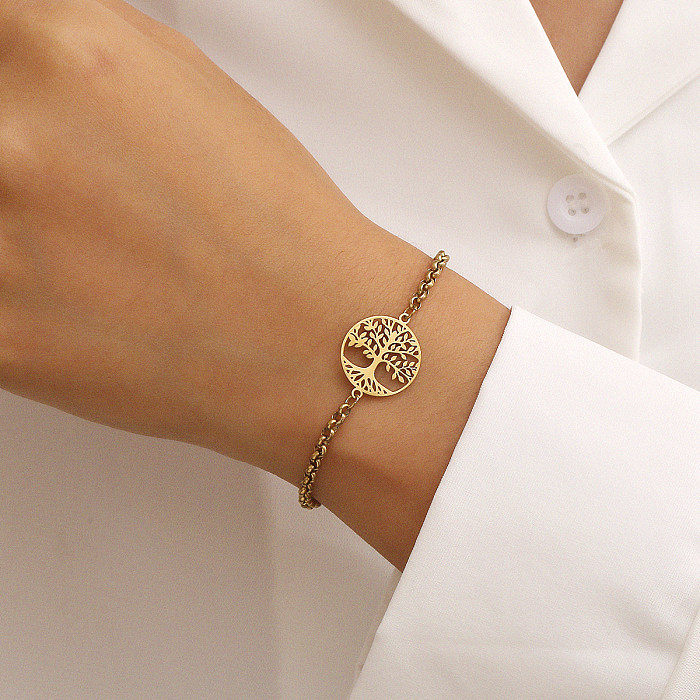 Fashion Simple Stainless Steel Bracelet Lucky Tree Pendant Gold Bracelet