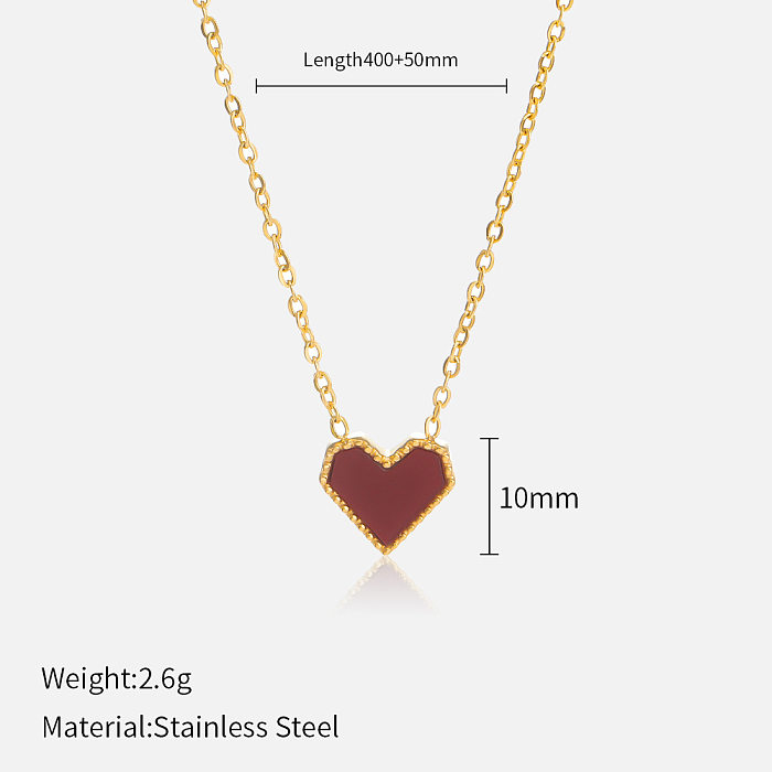 Simple Style Heart Shape Stainless Steel  Stainless Steel Inlay Rhinestones Pendant Necklace 1 Piece