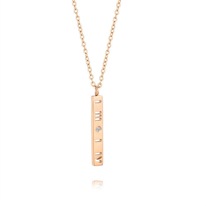 Simple Style Roman Style Roman Numeral Stainless Steel  Plating Hollow Out Inlay Diamond Rose Gold Plated Pendant Necklace