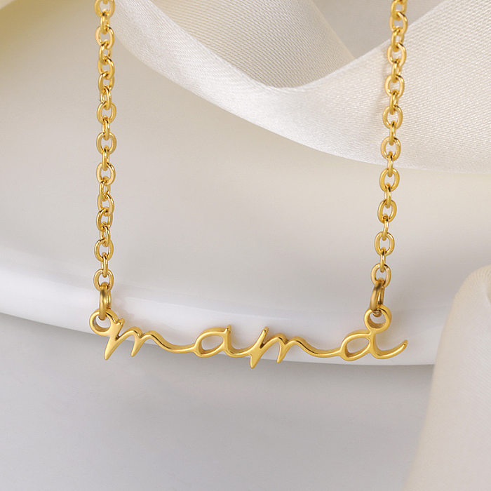 1 Piece MAMA Simple Style Letter Stainless Steel  Plating Hollow Out Necklace