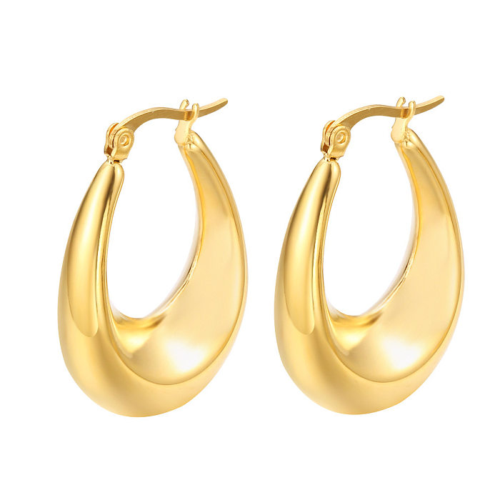 1 Pair Retro French Style C Shape U Shape Water Droplets Plating Stainless Steel  18K Gold Plated Earrings