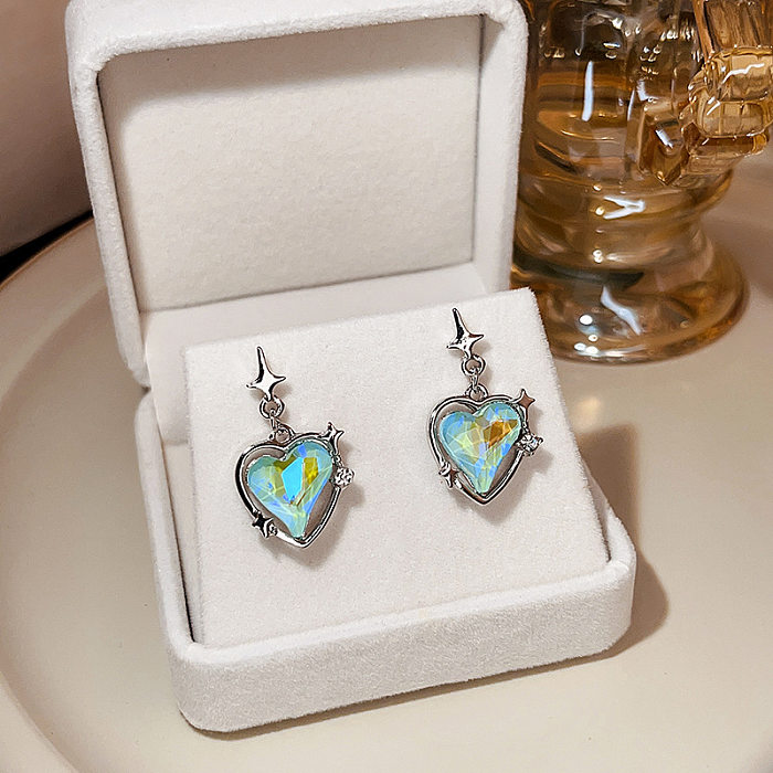 1 Pair Sweet Simple Style Heart Shape Plating Inlay Stainless Steel  Zircon Drop Earrings