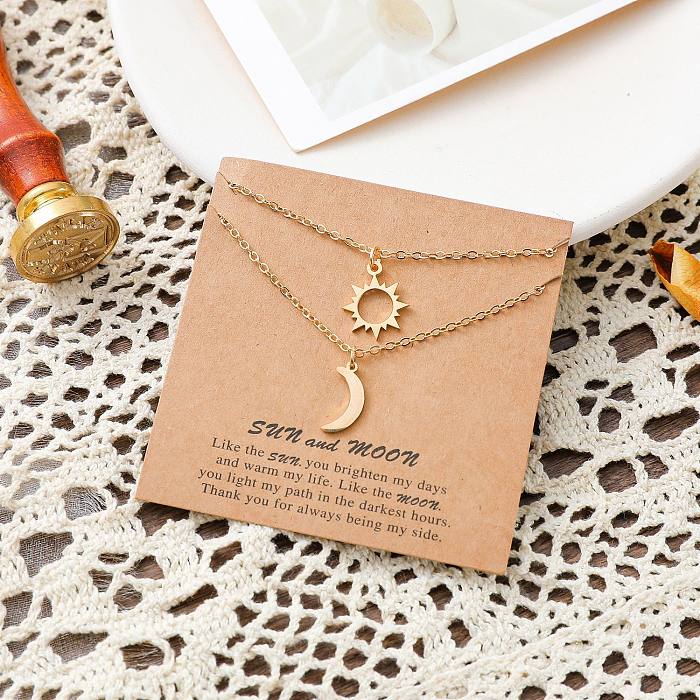 Gold Sun Moon Stainless Steel  Clavicle Chain European And American Couple Card Necklace