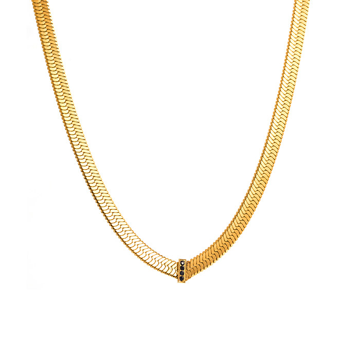 Hip-Hop Geometric Stainless Steel  Gold Plated Zircon Necklace