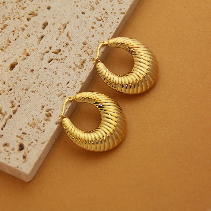 1 par retro estilo simples forma C em forma de U chapeamento de cor sólida aço inoxidável 18K brincos banhados a ouro