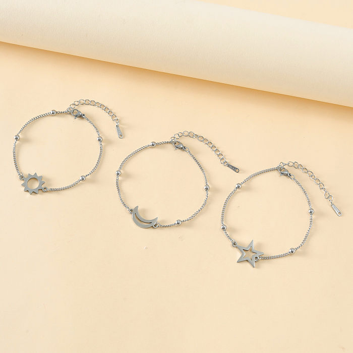 Bracelets de polissage à tricoter en acier inoxydable, Style Simple et romantique, élégant, soleil, étoile, lune