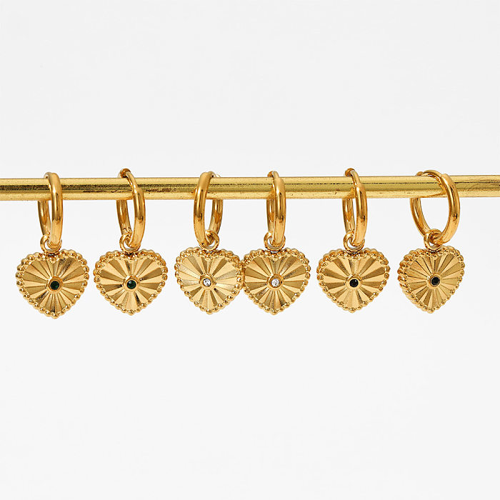 1 par elegante retro coração forma losango chapeamento incrustação de aço inoxidável zircão brincos banhados a ouro