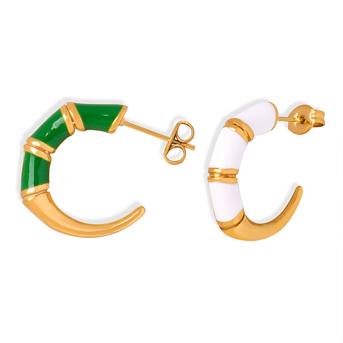 1 Pair Simple Style C Shape Enamel Plating Stainless Steel 18K Gold Plated Ear Studs