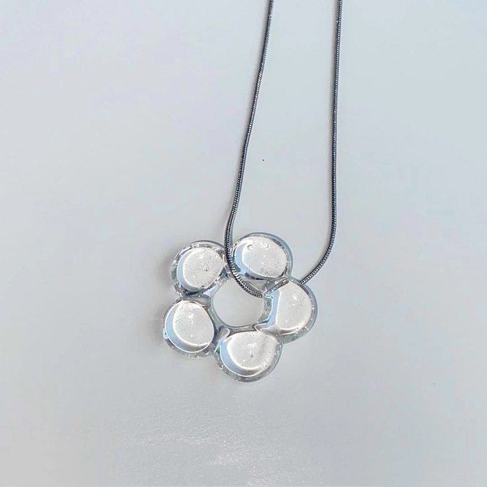 Basic Classic Style Flower Stainless Steel  Glass Pendant Necklace