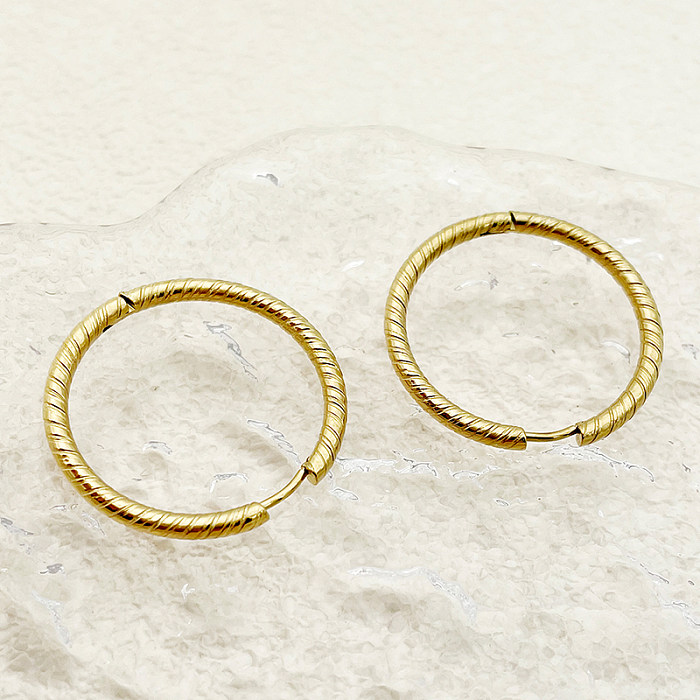 1 Pair Casual Simple Style Solid Color Plating Stainless Steel  14K Gold Plated Hoop Earrings