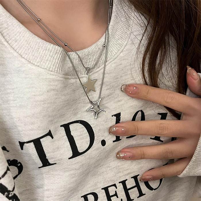 Casual Simple Style Pentagram Alloy Stainless Steel Plating Hollow Out Necklace