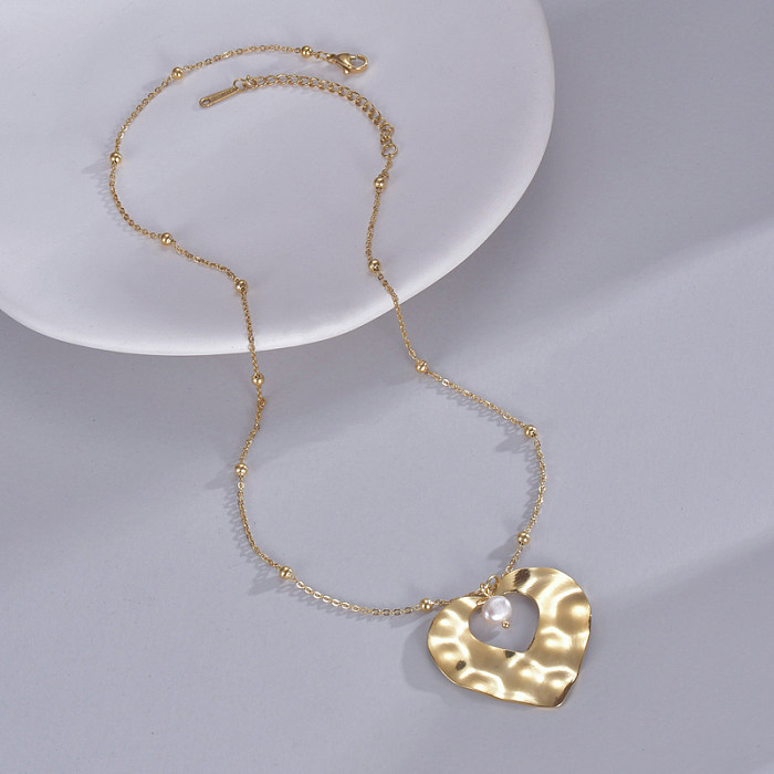 Simple Style Heart Shape Stainless Steel  14K Gold Plated Pendant Necklace In Bulk