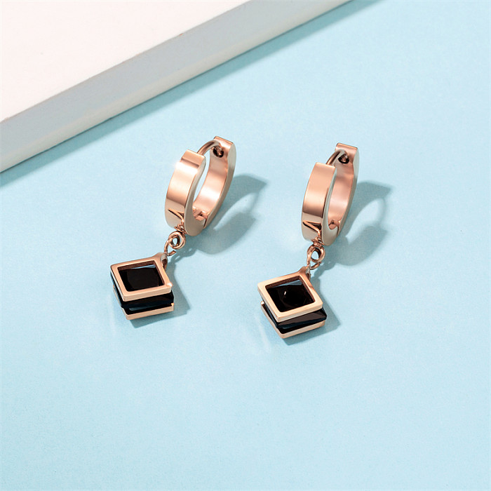 1 Pair Casual Simple Style Triangle Rhombus Plating Inlay Stainless Steel  Stainless Steel Zircon Rose Gold Plated Drop Earrings