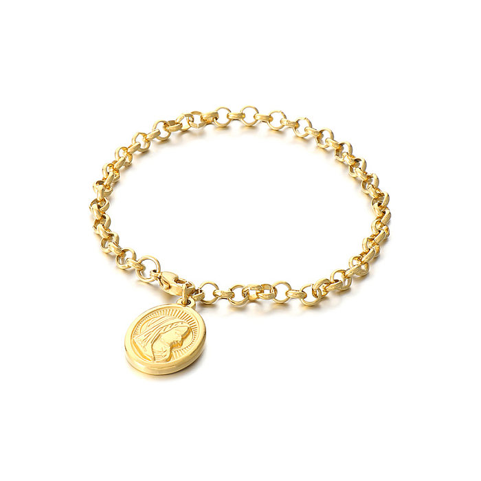 Estilo simples retrato coração forma charme de aço inoxidável chapeamento pulseiras banhadas a ouro 18K