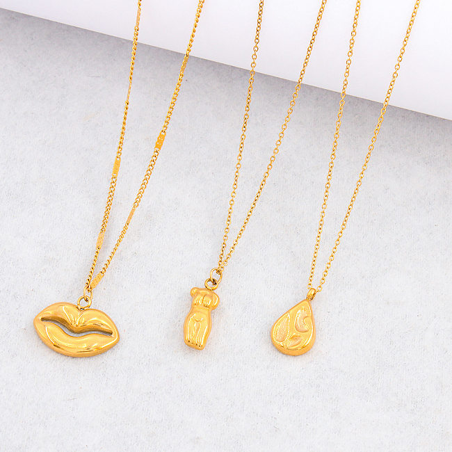 Simple Style Lips Stainless Steel 18K Gold Plated Pendant Necklace In Bulk