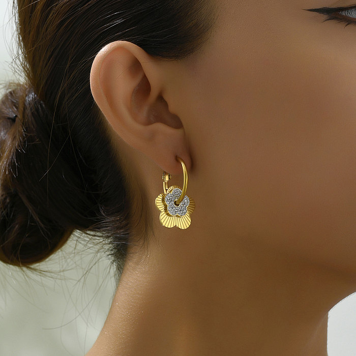 1 Pair Casual Basic Commute Flower Plating Inlay Stainless Steel  Rhinestones Glass 18K Gold Plated Drop Earrings
