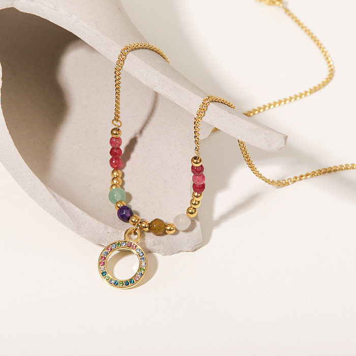 Modische geometrische Edelstahl-Anhänger-Halskette mit künstlichem Diamant-Edelstahl-Halskette