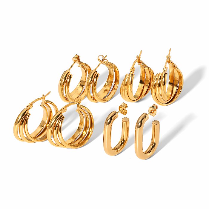 Boucles d'oreilles rondes en forme de U, Style Simple, couleur unie, placage de polissage, acier inoxydable plaqué or 1 carats, 18 paire
