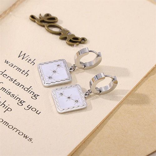 1 Pair Cute Sweet Square Plating Stainless Steel  White Gold Plated Earrings