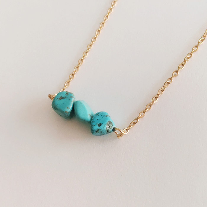 Wholesale Simple Style Geometric Stainless Steel  18K Gold Plated Turquoise Necklace