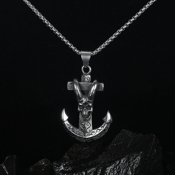 Hot-selling New Retro Anchor Claw Skull Cross Stainless Steel Men's Necklace Jewelry Wholesale