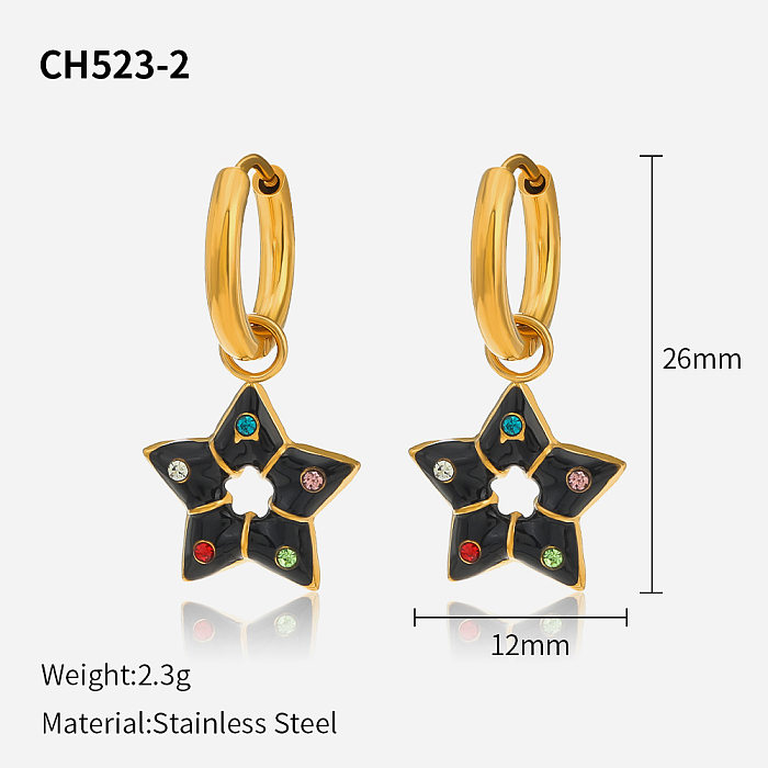 Cute Star Stainless Steel  Artificial Gemstones Dangling Earrings 1 Pair