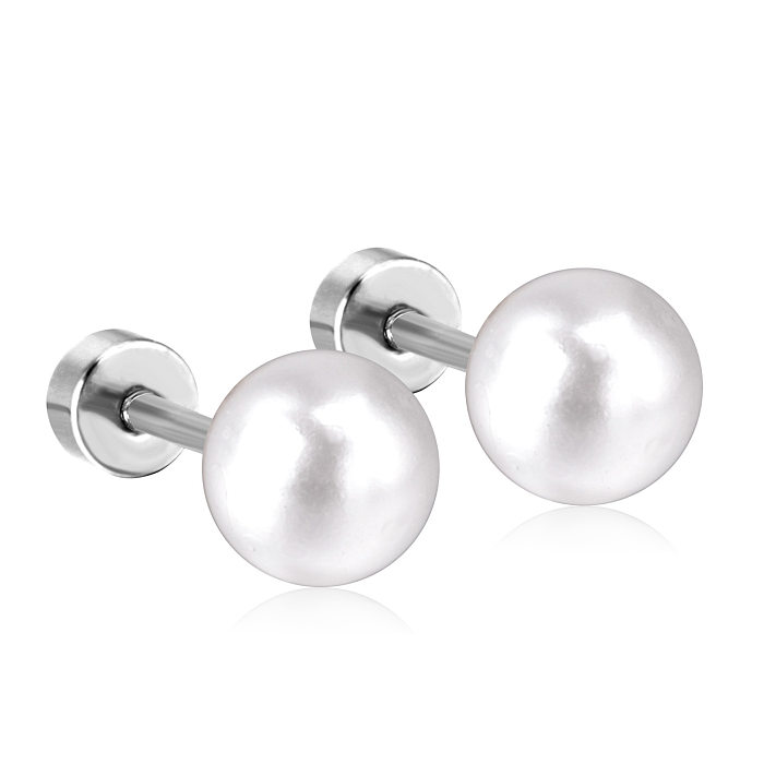 1 par de pendientes de perlas artificiales de acero inoxidable con incrustaciones geométricas de estilo Simple