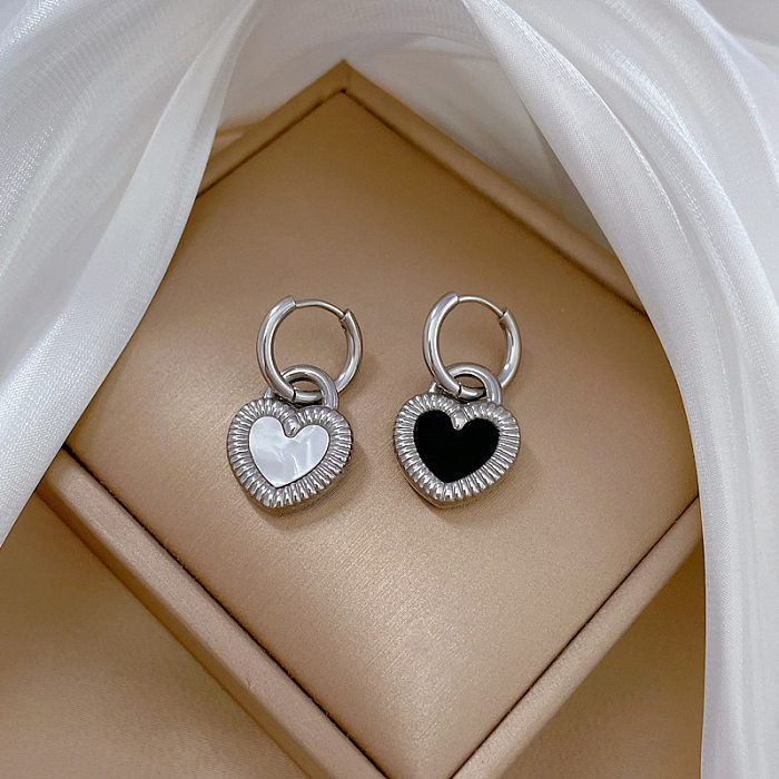 1 Pair Sweet Heart Shape Plating Inlay Stainless Steel Shell Drop Earrings