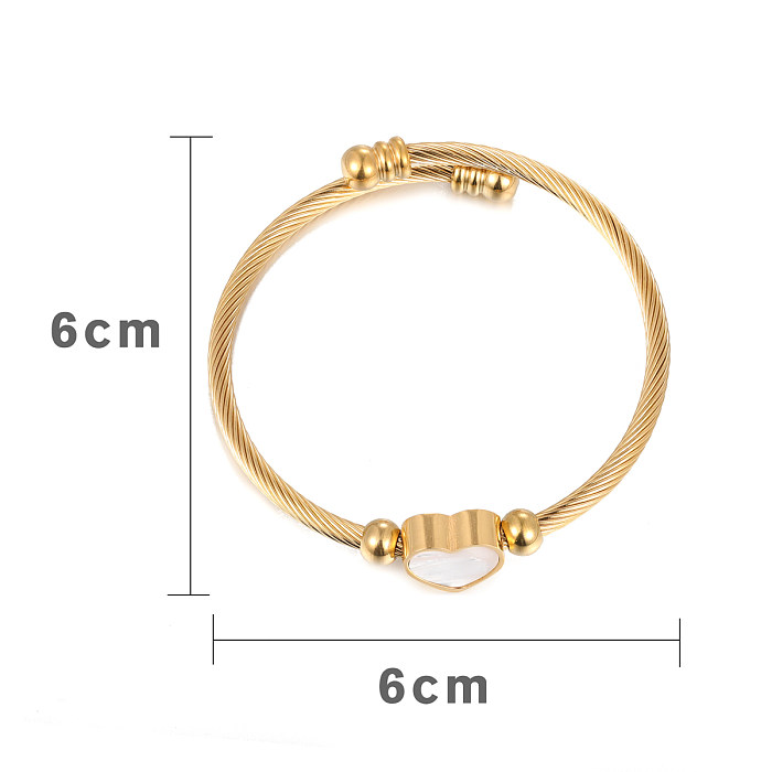 1 Piece Fashion Round Heart Shape Stainless Steel Plating Inlay Shell Twisted Cable Bracele