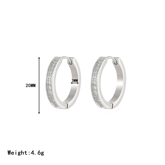 1 Pair Simple Style Solid Color Inlay Stainless Steel  Zircon White Gold Plated Gold Plated Hoop Earrings