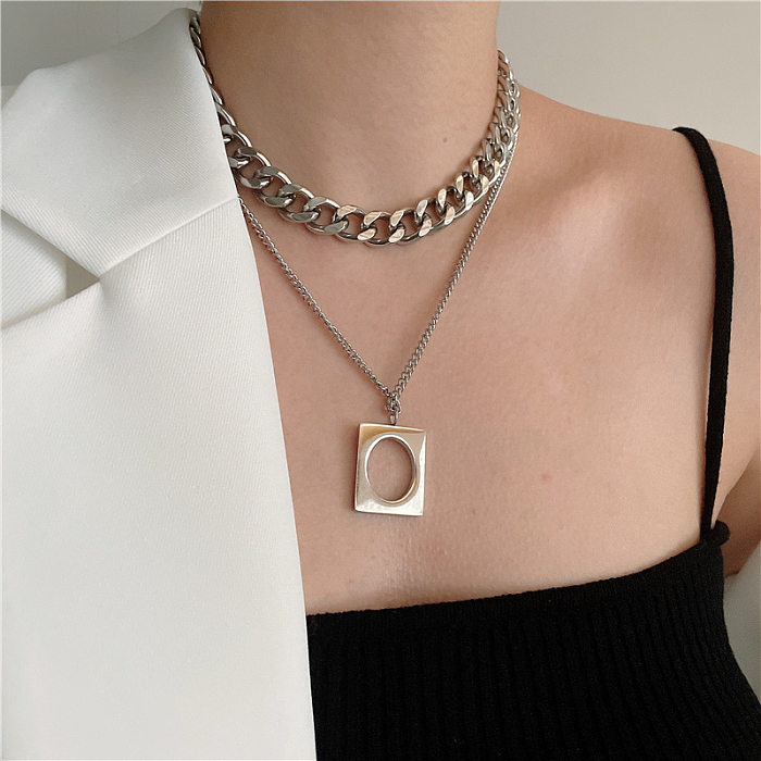 Fashion Square Stainless Steel Chain Pendant Necklace 1 Piece