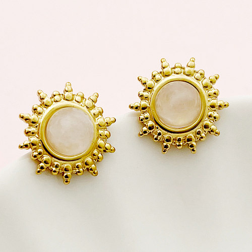 1 paire de clous d'oreilles plaqués or, incrustation de soleil de Style romain Simple pour vacances, en acier inoxydable